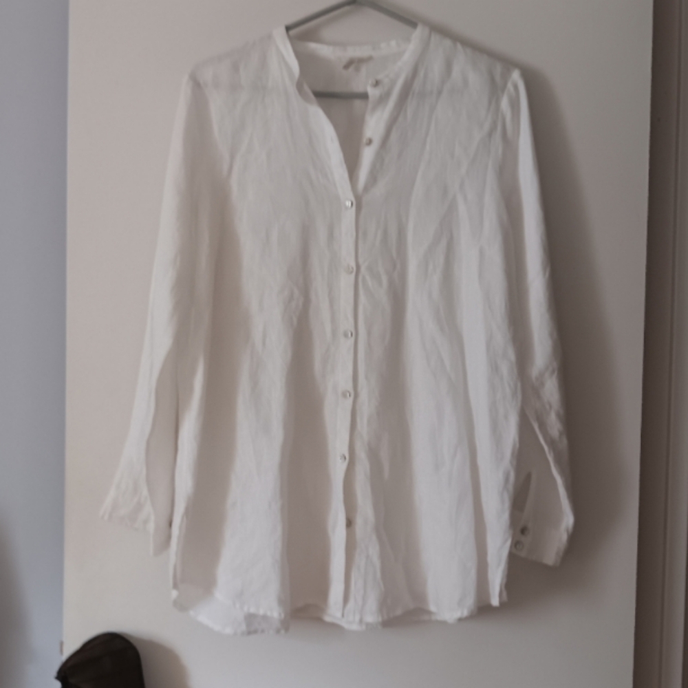 EILEEN FISHER White Linen Tunic Blouse PL - Picture 2 of 7